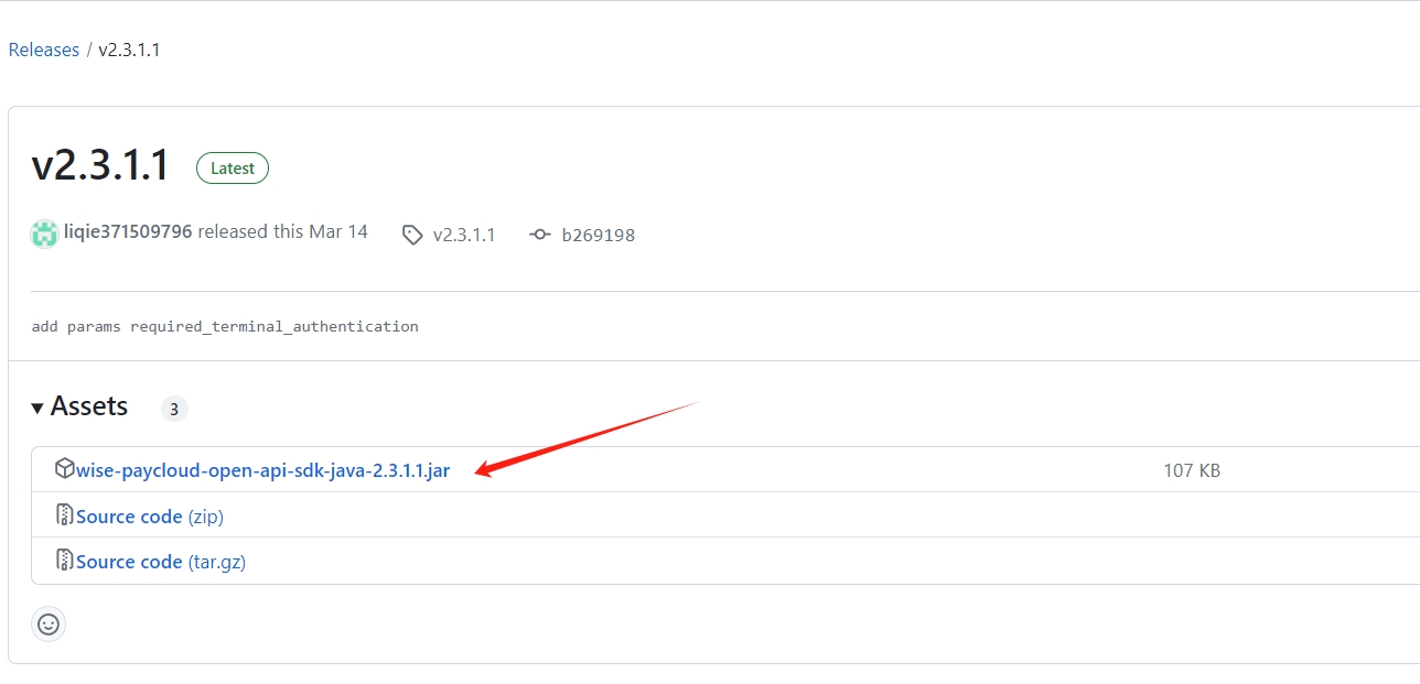 Screenshot of Java SDK jar github download location and operation method